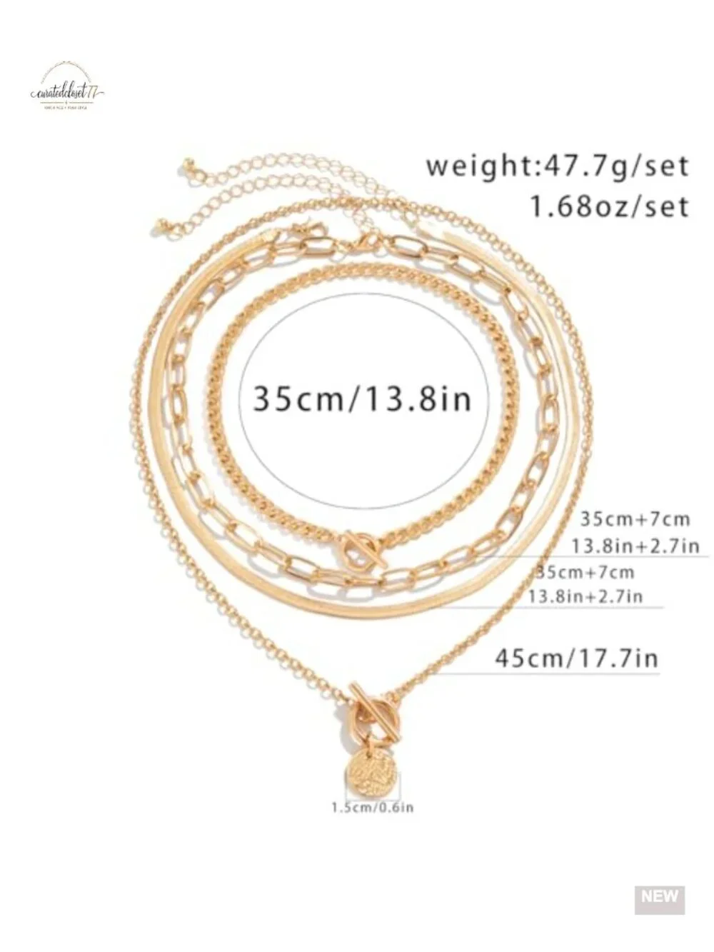 Gold Layered Stack Necklace Set, Cuban Coin Medallion Pendant Choker